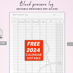 Blood Pressure Log Editable Printable, Monthly Blood Pressure Tracker, Blood Pressure Log Book Printable, High Blood Pressure Tracker