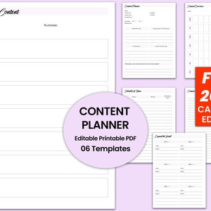 Editable Content Planner, Social Media Planner Printable, Content Planner for Instagram, Youtube, Pinterest, TikTok, Blog, Instagram Planner