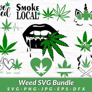 Pacote SVG de erva daninha Ilustrações de maconha Design de maconha Gráficos de folhas de pote Stoner Arte Coleção Ganja Elementos de ervas Desenho de planta de erva daninha
