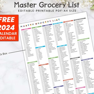 Bearbeitbare und druckbare Haupt-Einkaufsliste, Online-Einkaufsliste, Haupt-Einkaufsliste, Digitale Einkaufsliste für Lebensmittel, Wochenplaner