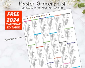 Editable and Printable Master Grocery List, Online shopping list, Master Shopping list, Digital Grocery Shopping list, Weekly Meal Planner