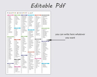 Editable and Printable Master Grocery List, Online shopping list, Master Shopping list, Digital Grocery Shopping list, Weekly Meal Planner