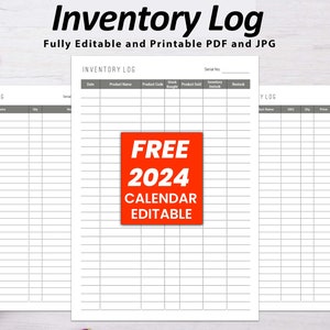 Editable Inventory log, Inventory Tracker, Product inventory, Inventory Management, Inventory Template, Inventory sheet, Product Inventory