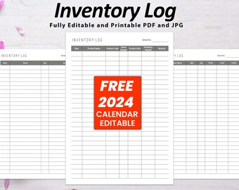 Editable Inventory Log, Product Tracker, Business Planner (Printable PDF)