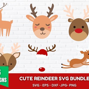 Christmas reindeer Face SVG Bundle, Reindeer Svg, Girl Reindeer Svg, Boy Reindeer Svg, Christmas Svg, Cute Reindeer Face Svg, Cute Reindeer