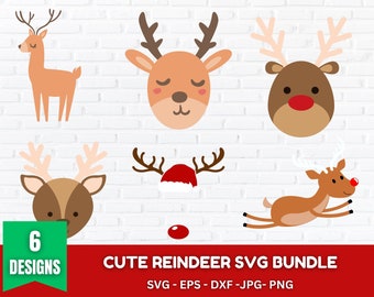 Cute Christmas Reindeer Face SVG Bundle