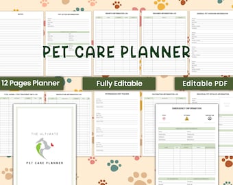 Dierenverzorgingplanner, medisch dossier voor huisdieren, medische planner voor huisdieren, checklists voor huisdieren, werkbladen voor huisdieren, vaccinatieboekje, aantekeningen huisdieroppas, huisdierenbundel