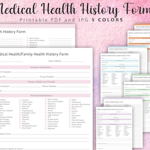 medical health history form, patient health history, medical history template, health information form, medical record form, health history