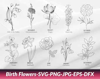 Birth flowers svg bundle, Birth month svg bundle, Birth month flowers svg, Wildflower svg, Birthday flower, Flower clipart, Botanical svg