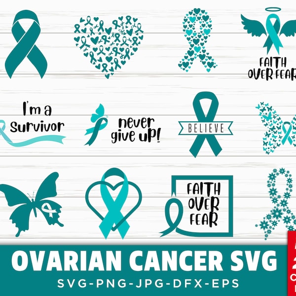 Ovarian Cancer Svg, Cancer Ribbon Svg, Cancer Awareness Svg, Teal Ribbon Svg, Ovarian Cancer Png, Cancer Survivor Svg, Ovarian Cancer