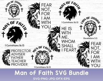Man Of Faith Svg Bundle, Lion Of Judah Svg, Faith Moves Mountains, Fear Not, Lion SVG, Man of God Svg, Jesus svg, Religious Svg, God Svg
