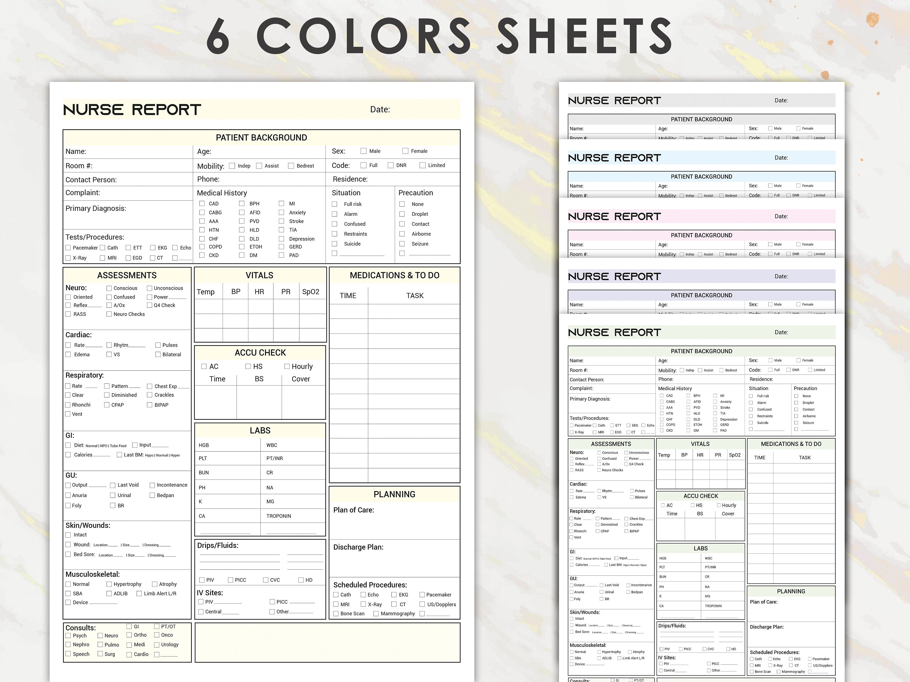 Nurse Report Sheet, Nursing Handoff Sheet, Nurse Brain Sheet, Nursing ...