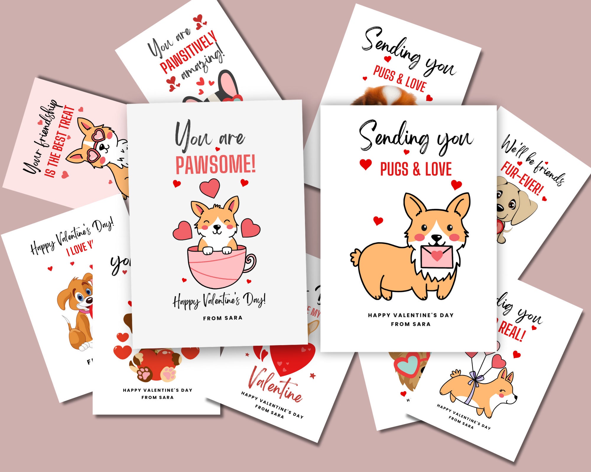 EDITABLE Printable Dog Valentine Cards, Valentines Day Cards, Valentine