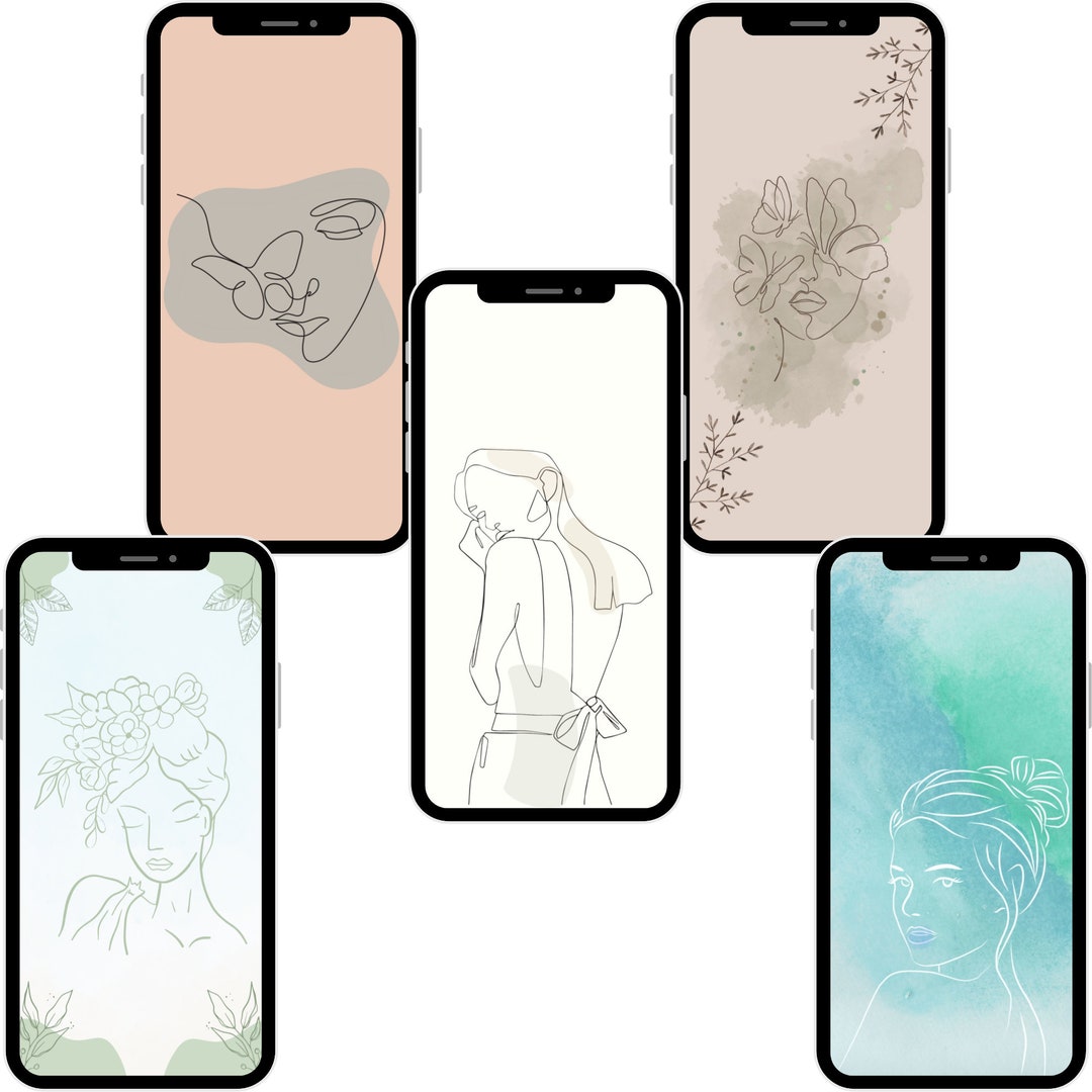 Boho Goddess Line Art Phone Wallpaper Minimalist Bohemian Etsy