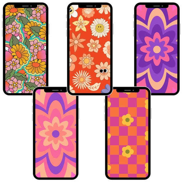 Groovy Flower Power Phone Wallpaper - Retro Vibes - Instant Download - 70s Inspired