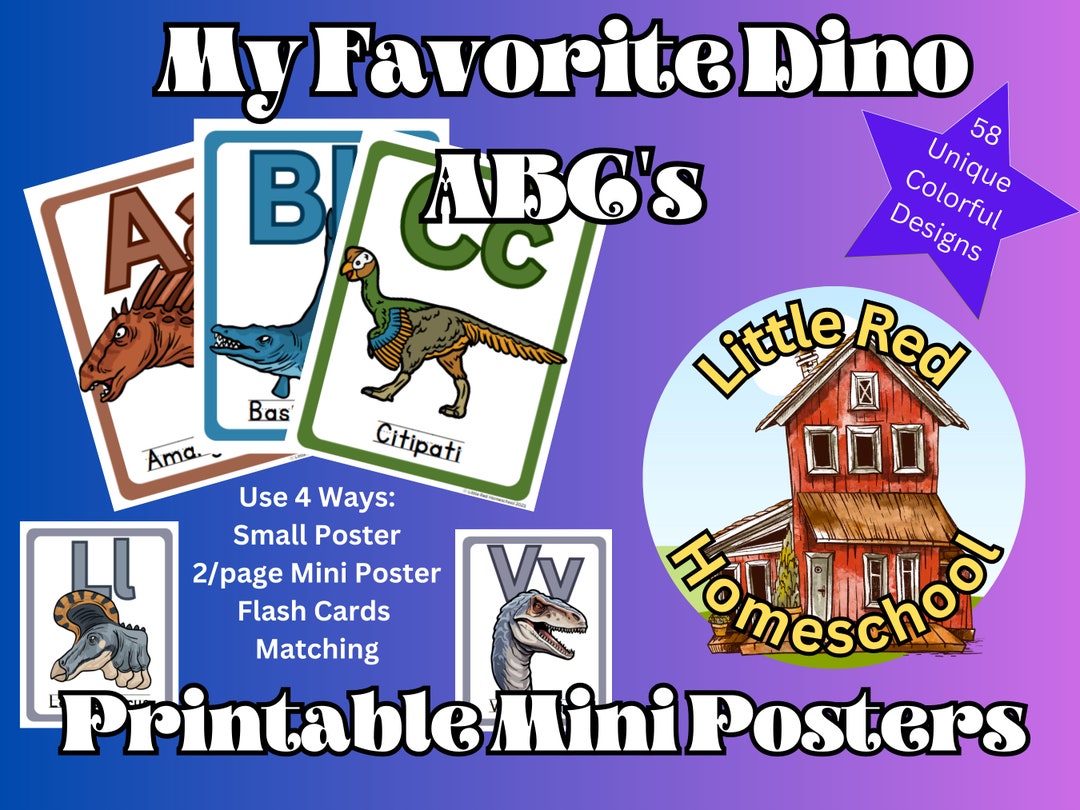 Dinosaur ABC Poster Homeschool Classroom Colorful Mini Poster for