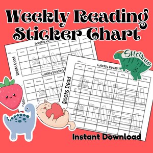 Weekly Reading Sticker Chart | Reading Tracker for Kids | Homeschool & Summer Book Log | Reward Chart for Daily Reading | Digital download