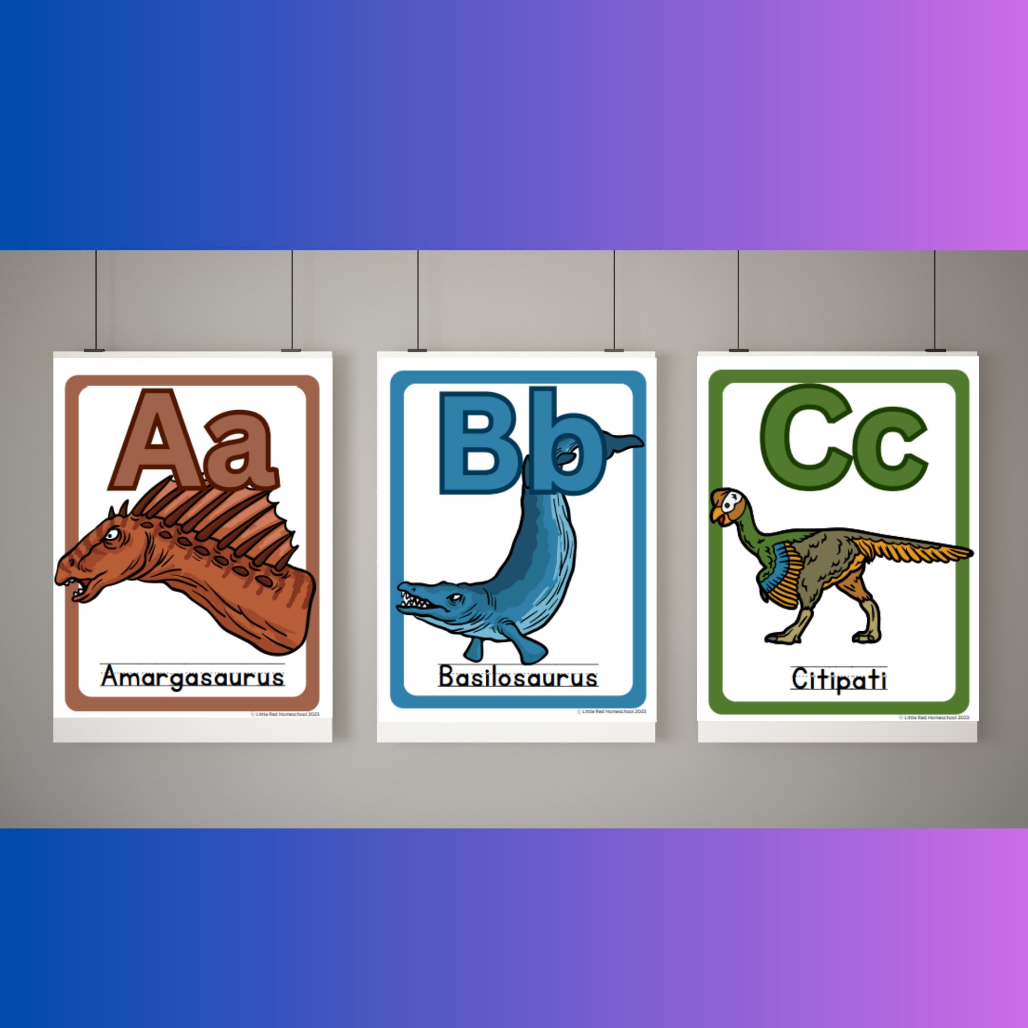 Dinosaur ABC Poster Homeschool Classroom Colorful Mini Poster for
