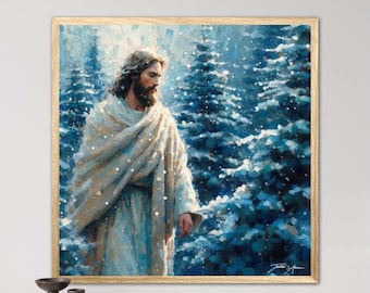 Winter Wonderland - Tender Divine Serene Blues Snowscape Artwork Spiritual Decor Sacred Christian Gift Digital Painting Creative Beauty Room