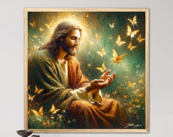 Gentle Connection - Gorgeous Butterfly and Jesus Christ Designs and Artwork of Christian Delightful Joy, Digital Spirit Gifts, Sacred Homes
