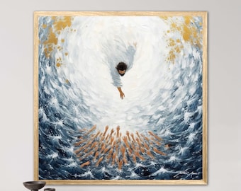 He Saves All - Beautiful Minimalist Christian Art Jesus Christ Rescues Me and My Family, Creative Imaginative Water Artwork Design of My God
