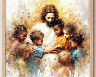 Become Like Little Children - Gorgeous Simple Jesus Christ Christian Artwork Kids Being with the Lord, Perfect Gift for Kids and Teenagers