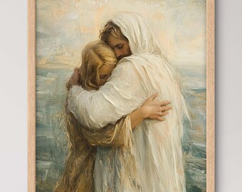 Sanctuary - Soft Colored Spiritual Hugging Jesus Christ Illuminating Revelation Special Beliefs Art Hope Divine Messages of Religious Powers