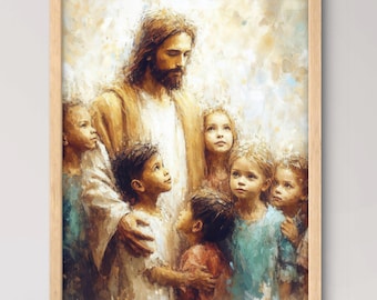 Heaven's Little Ones - Essence of Light and Good in the World Art Featuring Small Children Conversing and Being with the Holy Savior Jesus