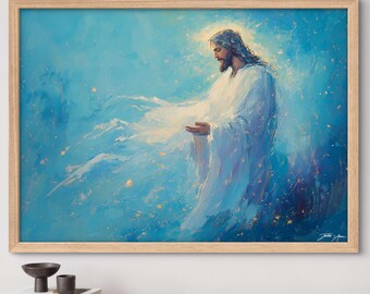 Ascension - Landscape Blues Swirls Bright Horizontal King Prince Leader Wonderful Jesus Christ Prints Paintings Cards Simple Classic Artsy