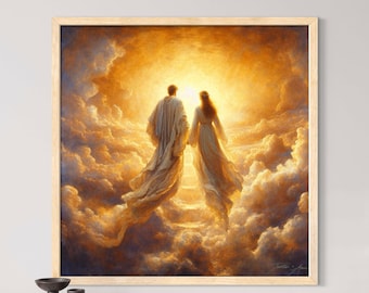 Entering Heaven - Beautiful and Unique Painting and Image Showing a Married Couple Walking into Heaven and Paradise Together Forever Art