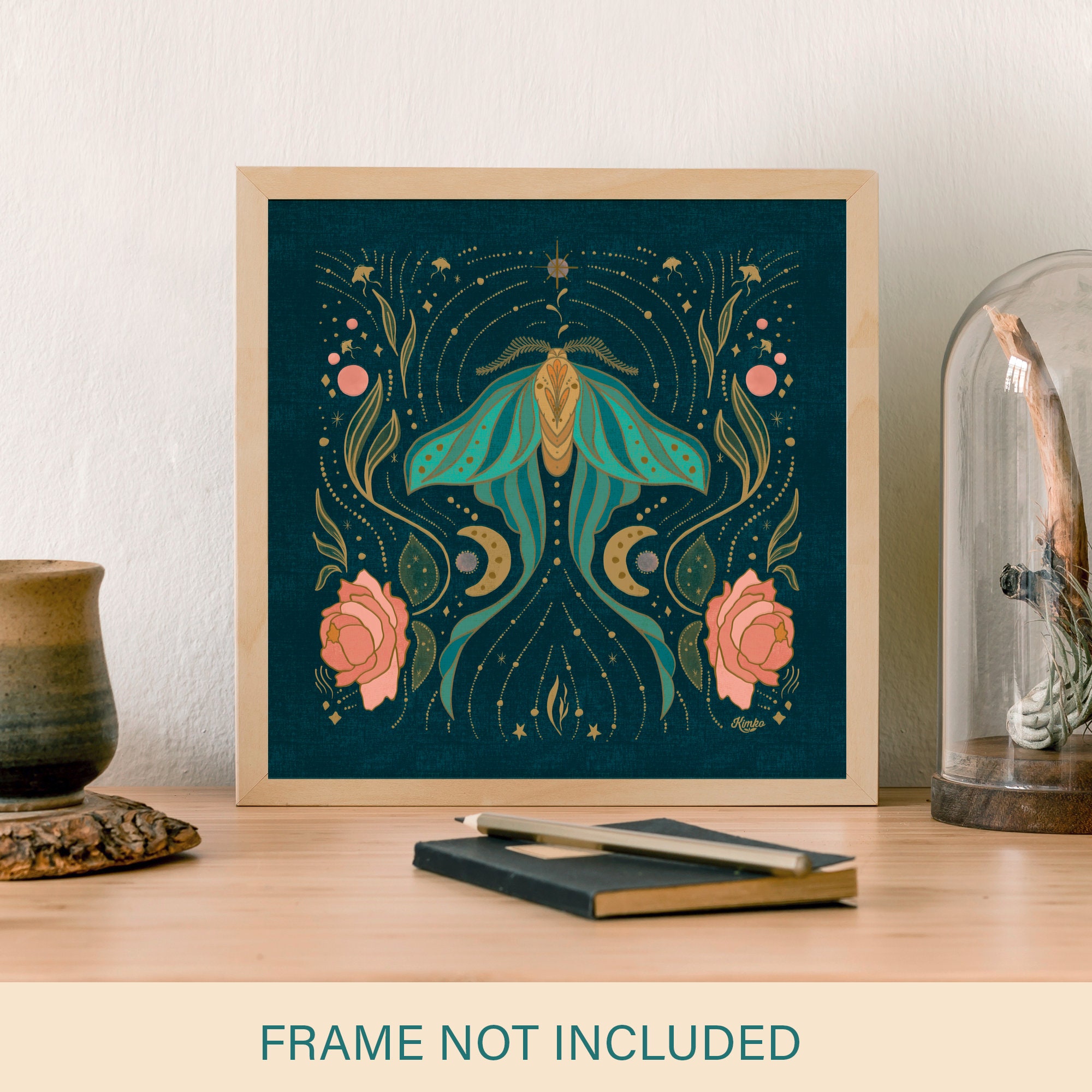 Luna Moth Art Print: Celestial Moon & Peonies Wall Decor - Etsy