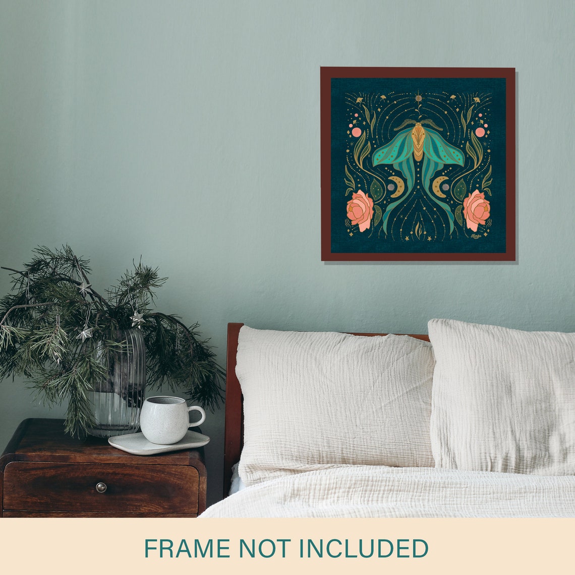 Luna Moth Art Print: Celestial Moon & Peonies Wall Decor - Etsy