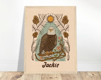 Omaggio a Jackie, la grande aquila orsa. Stampa artistica incorniciata / Illustrazione dell'artista.