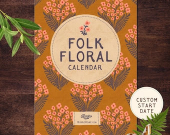 Calendario perpetuo floreale popolare: arte murale botanica Cottagecore