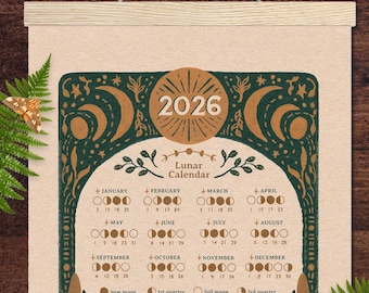 Calendario di arte popolare magica lunare 2026 / Appendiabiti in legno