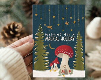 Cottagecore Christmas Cards: Magical Mushroom Holiday Greetings (10 Pack)