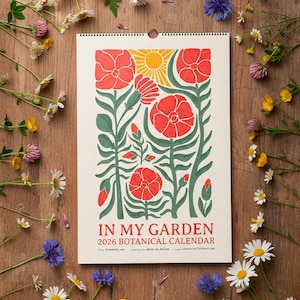 2026 Botanical Folk Art Wall Calendar • Colorful Floral Block Print • Artist Illustrated To-Do List Calendar • Nature Lover Gift • 12-Month