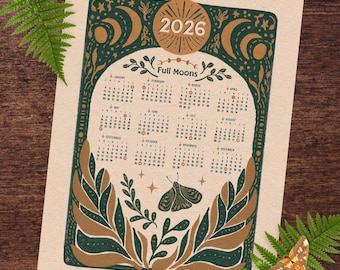 Calendario magico della luna piena 2026 / Stampa artistica