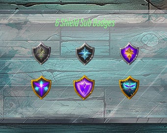 Twitch Shield-sub-badges | | Schildbadges, pantserbadges, fantasiebadges, schildsubbadges