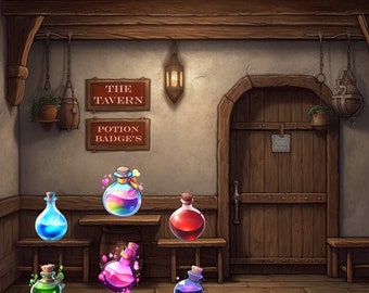 Twitch Potion-märke | | Twitch Potions, Twitch Potion-märken, Twitch-kanalförbättringar, streamingtillbehör, personliga märken