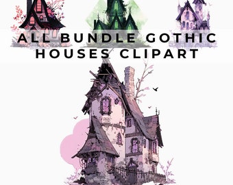 Gothic Haunted Houses Clipart (All Bundle) - Fantasy Witch Cottage - PNG haute résolution, 300 DPI, 4096 x 4096 pixels