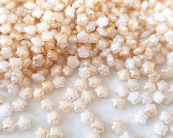 40 or 160 Czech pressed star glass beads, tiny 6mm white with golden spots, Bohemian druk beads in premium quality Rutkovsky Ref: 2
