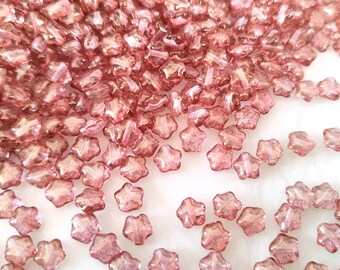 40 or 160 Czech pressed star glass beads, tiny 6mm transparent pink, Bohemian druk beads in premium quality Rutkovsky Ref: 4