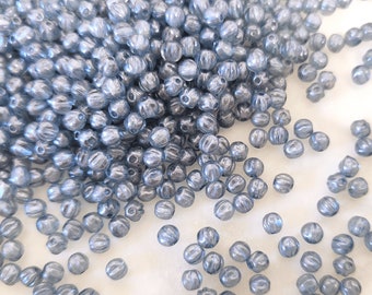 50 or 200 Czech pressed glass beads, transparent denim blue furrowed 4mm round, Bohemian druk beads high quality Ref: 20