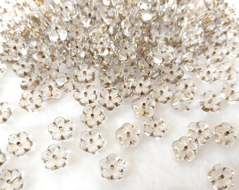 20 or 80 small Bohemian flower beads, floral botanical 8mm transparent colorless gold, magical Czech beads in top quality Rutkovsky Ref: 1