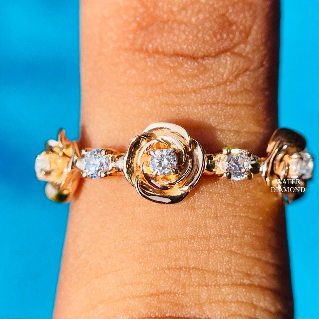 Flower Ring 14K Rose Gold Floral Eternity Wedding Band Etsy