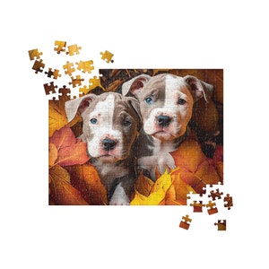 Jigsaw Puzzle of American Pit Bull sitting by rock (MR)
