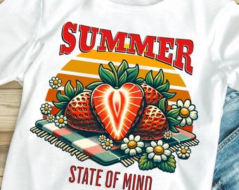 Summer Strawberry T-Shirt PNG Digital Download Cute Fruit Graphic