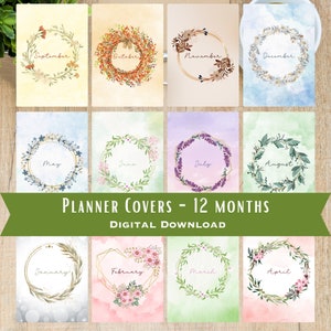 Planner Covers Digital Download Floral Art Journal Monthly Dividers Letter