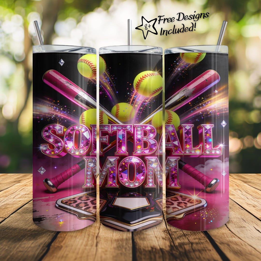 Softball Mom Tumbler Wrap PNG, Pink Glitter Softball Mom 20oz Skinny ...
